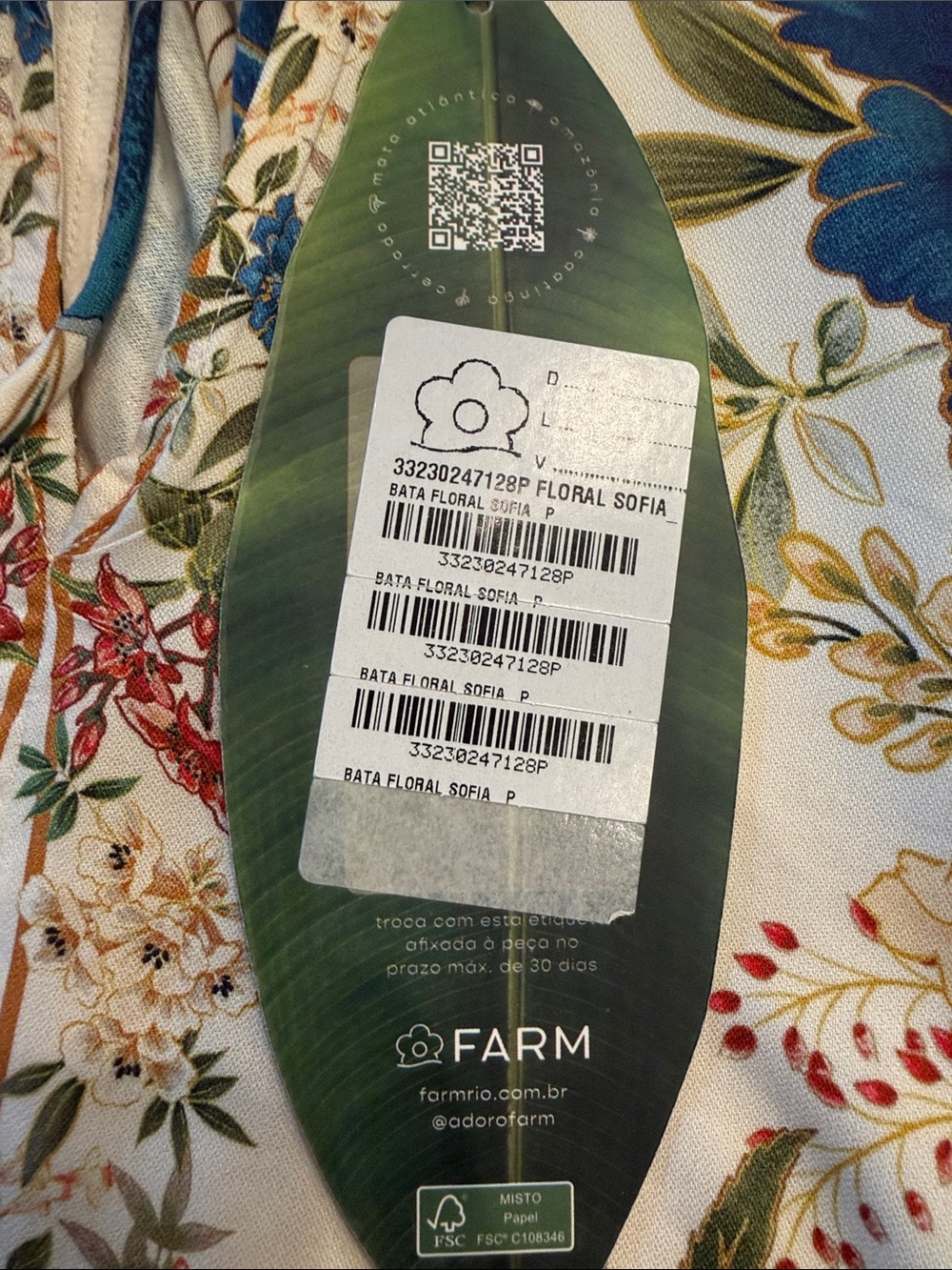FARM Rio Cream Floral Tie-Neck Blouse with Red & Blue Blooms - Picture 9 of 11